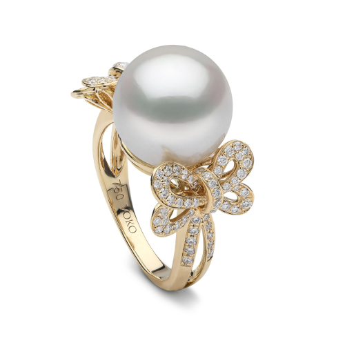 Кольцо Duchess из 18-каратного желтого золота с жемчугом и бриллиантами в виде банта