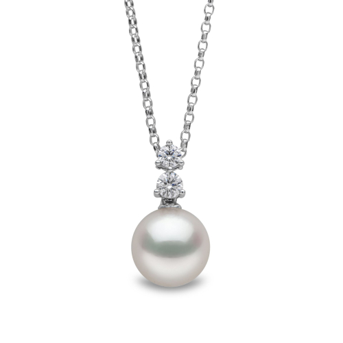 Классический кулон с бриллиантом из 18-каратного золота с двойной жемчужиной Акойя