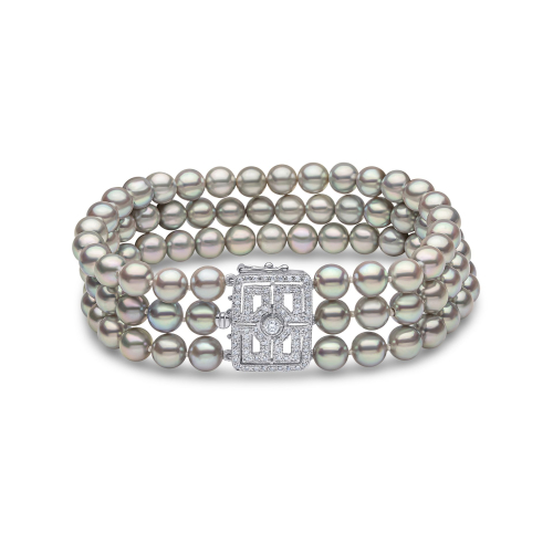 Классический браслет из 18-каратного белого золота с серым жемчугом Акойя и бриллиантовой застежкой