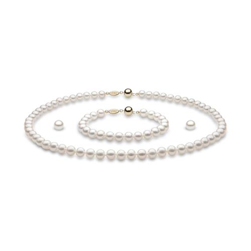 Классическое ожерелье из белого пресноводного жемчуга, браслет и серьги в 18-каратном золоте