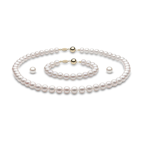 Классическое ожерелье из белого пресноводного жемчуга, браслет и серьги в 18-каратном золоте
