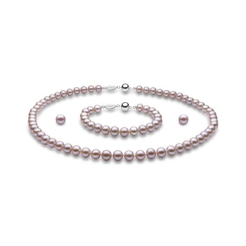 Классическое розовое ожерелье из пресноводного жемчуга, браслет и серьги в 18-каратном золоте