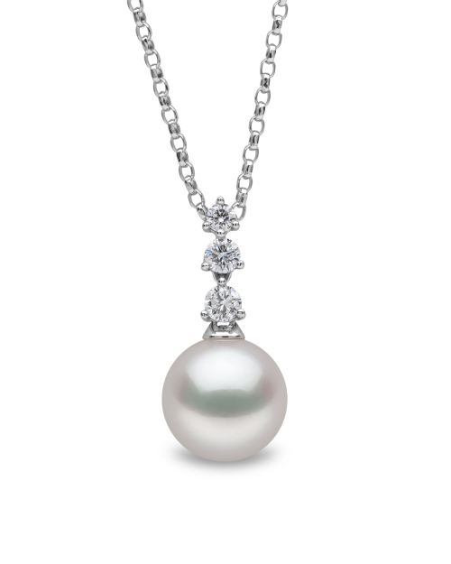 Классический кулон-капля с бриллиантом из 18-каратного золота с жемчугом Акойя, тройной