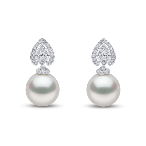 Серьги Halo из 18-каратного золота с жемчугом Южного моря и бриллиантами
