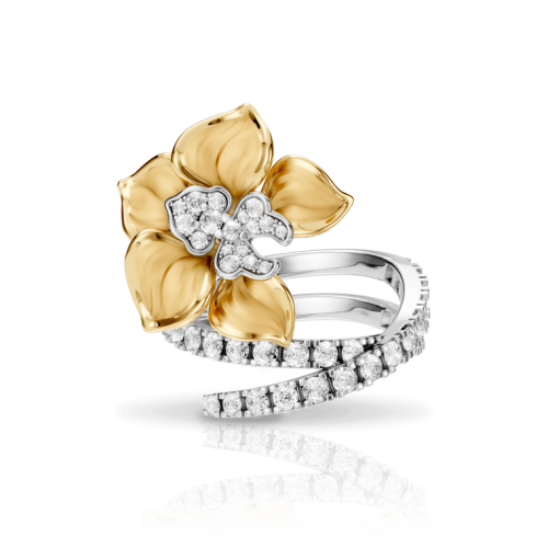 Кольцо Orquideas Maxi из белого и желтого золота 18К с бриллиантами