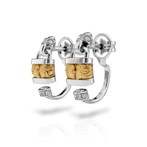Серьги Lock Couple из белого и желтого золота 18К с бриллиантами