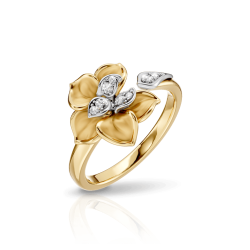 Кольцо Orquideas Mini из белого и желтого золота 18К с бриллиантами