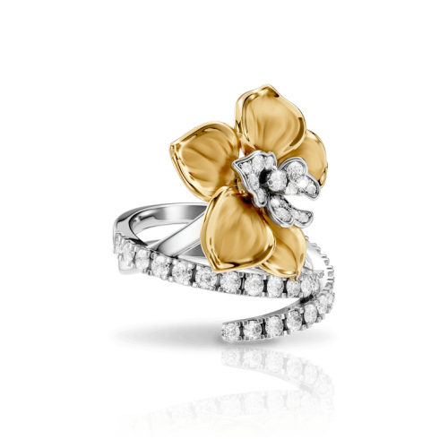 Кольцо Orquideas Maxi из белого и желтого золота 18К с бриллиантами