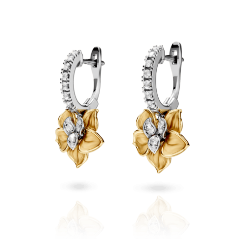 Серьги Orquideas Long из белого и желтого золота 18К с бриллиантами