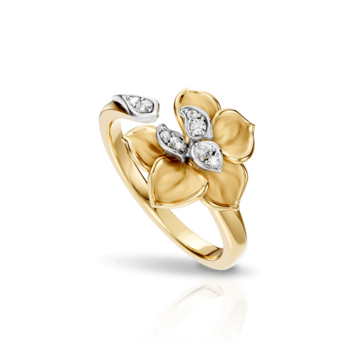 Кольцо Orquideas Mini из белого и желтого золота 18К с бриллиантами