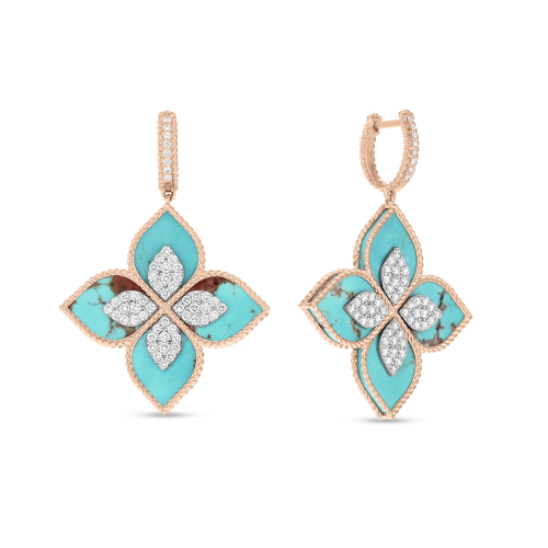 Серьги Princess Flower из белого золота 18 карат с бирюзой и бриллиантами
