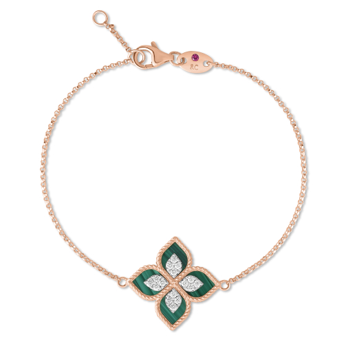 Браслет Princess Flower из розового золота 18 карат с малахитом и бриллиантами