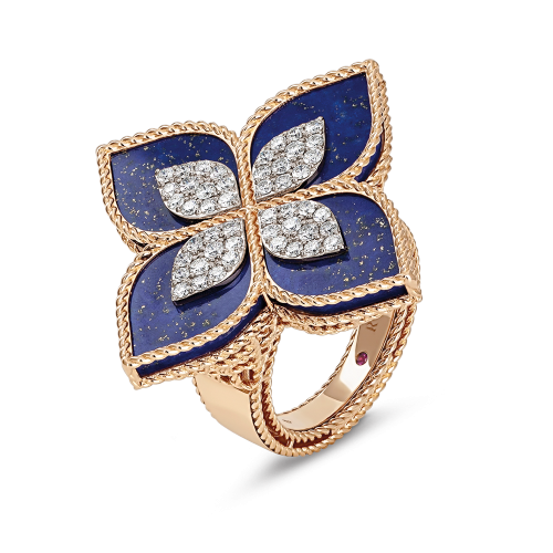 Кольцо Princess Flower из розового золота 18 карат с лазуритом и бриллиантами