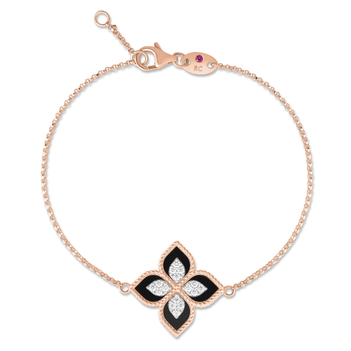 Браслет Princess Flower из розового золота 18 карат с чёрным нефритом и бриллиантами