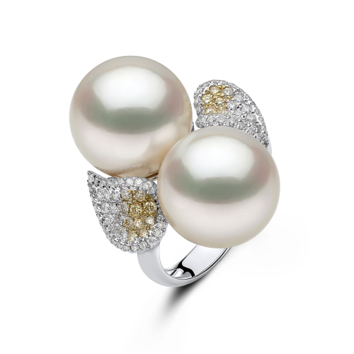 Бриллиантовое кольцо Sunrise из 18-каратного золота с жемчугом Южного моря в форме капли