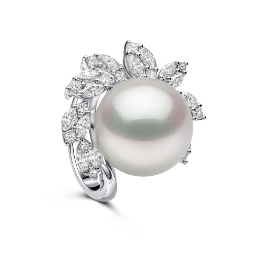 Кольцо из 18-каратного белого золота с цветочным мотивом и бриллиантами