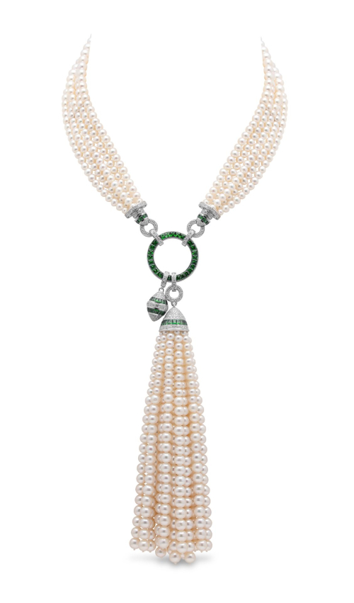Ожерелье с кисточками из 18-каратного золота с жемчугом и бриллиантами