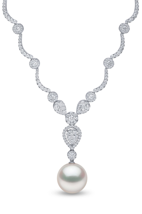Ожерелье из 18-каратного белого золота с жемчугом и бриллиантами