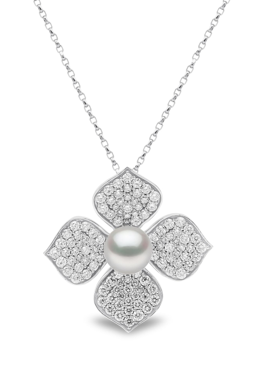 Подвеска-лепесток из 18-каратного золота с жемчугом Акойя и бриллиантом