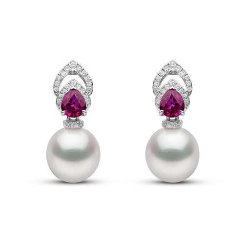 Бриллиантовые серьги-капли Ophelia из 18-каратного золота с жемчугом Южного моря и рубином