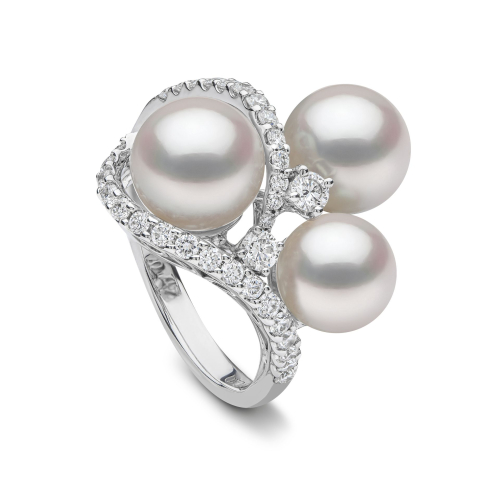 Кольцо Raindrop из 18-каратного золота с тройным жемчугом Акойя и бриллиантами