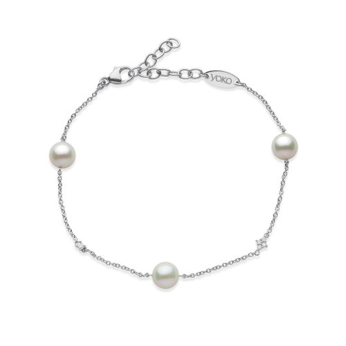 Классический браслет-цепочка из 18-каратного золота с жемчугом Акойя и бриллиантами