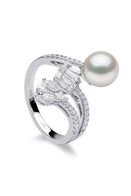 Кольцо Starlight из 18-каратного белого золота с жемчугом Акойя и двойным бриллиантовым затмением
