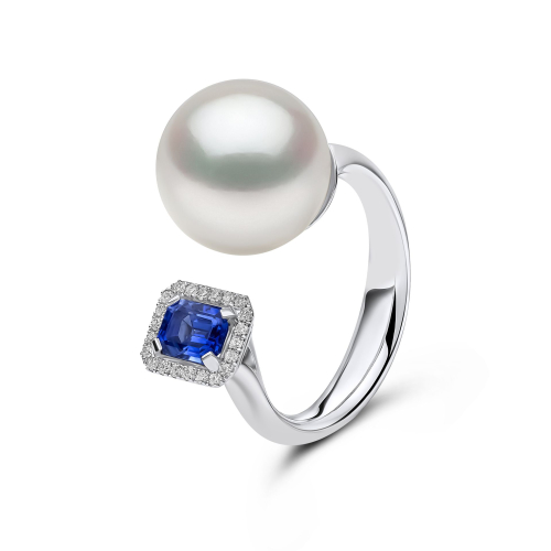 Кольцо Ophelia из 18-каратного золота с жемчугом Южного моря и бриллиантовой огранкой, сапфиром и бриллиантами