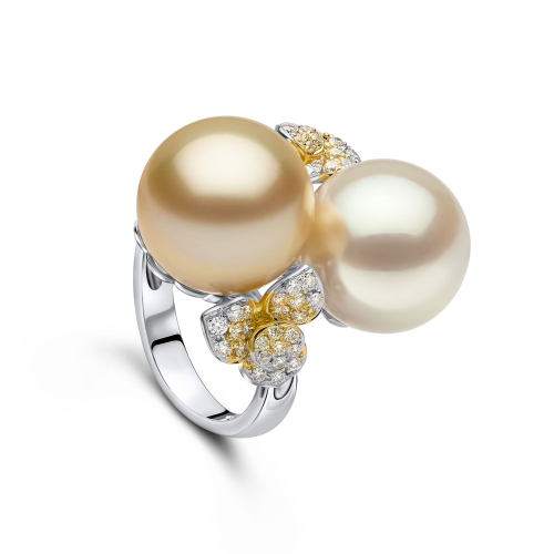 Кольцо с бриллиантами из 18-каратного золота и белого культивированного жемчуга