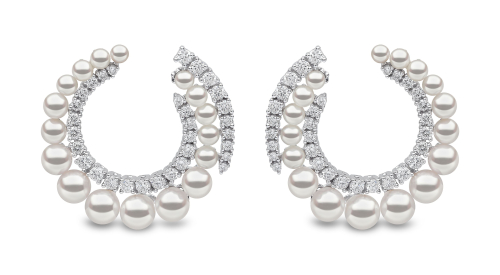 Серьги с жемчугом и бриллиантами из 18-каратного золота с фазами Луны