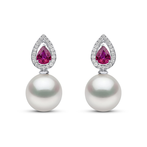 Серьги Ophelia из 18-каратного золота с жемчугом, рубином и грушевидной огранкой бриллиантами
