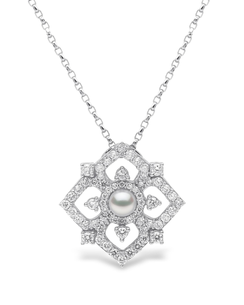 Подвеска «Цветок» из 18-каратного золота с жемчугом Акойя и бриллиантами