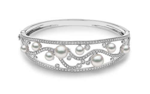 Браслет Raindrop из 18-каратного золота с жемчугом Акойя и многоцветным бриллиантовым силуэтом