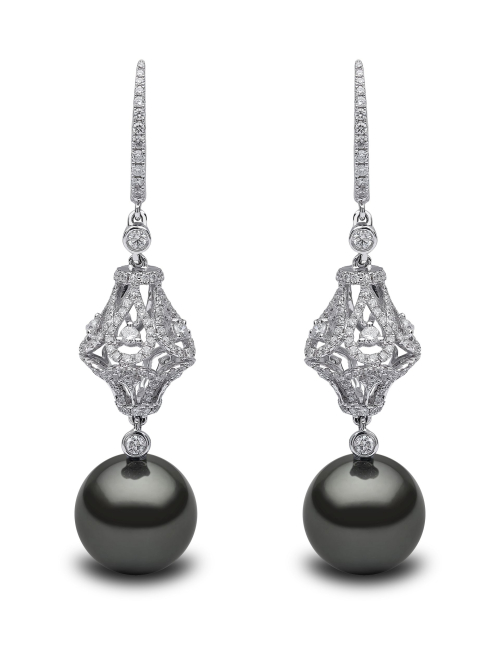 Серьги Contessa из 18-каратного белого золота с черным таитянским жемчугом и бриллиантами