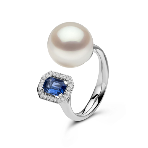 Кольцо Ophelia из 18-каратного золота с жемчугом Южного моря и бриллиантовой огранкой, сапфиром и бриллиантами